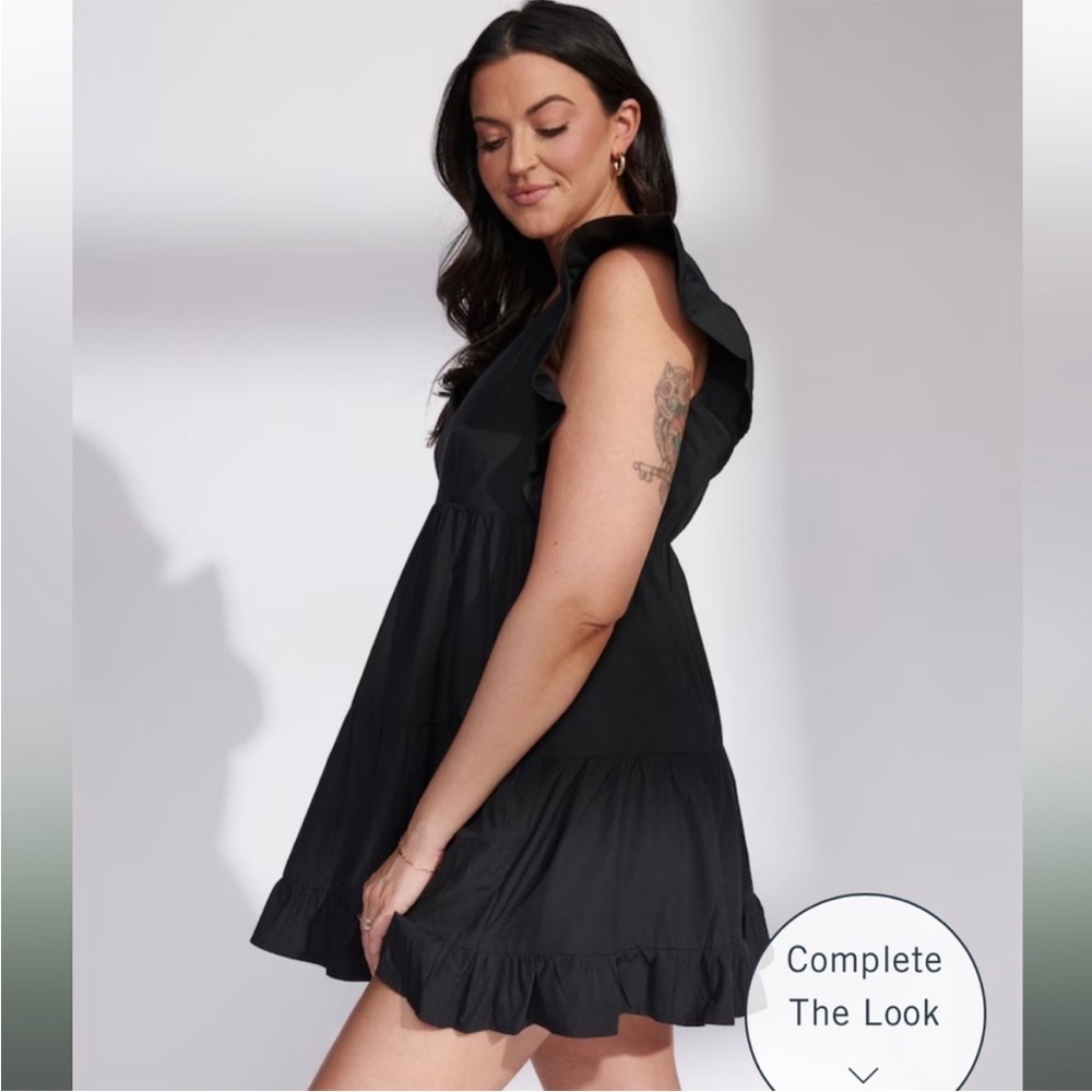 Abercrombie & Fitch Flutter Sleeve Tiered Mini Dress Black XXLT Plus Pockets - Picture 5 of 16